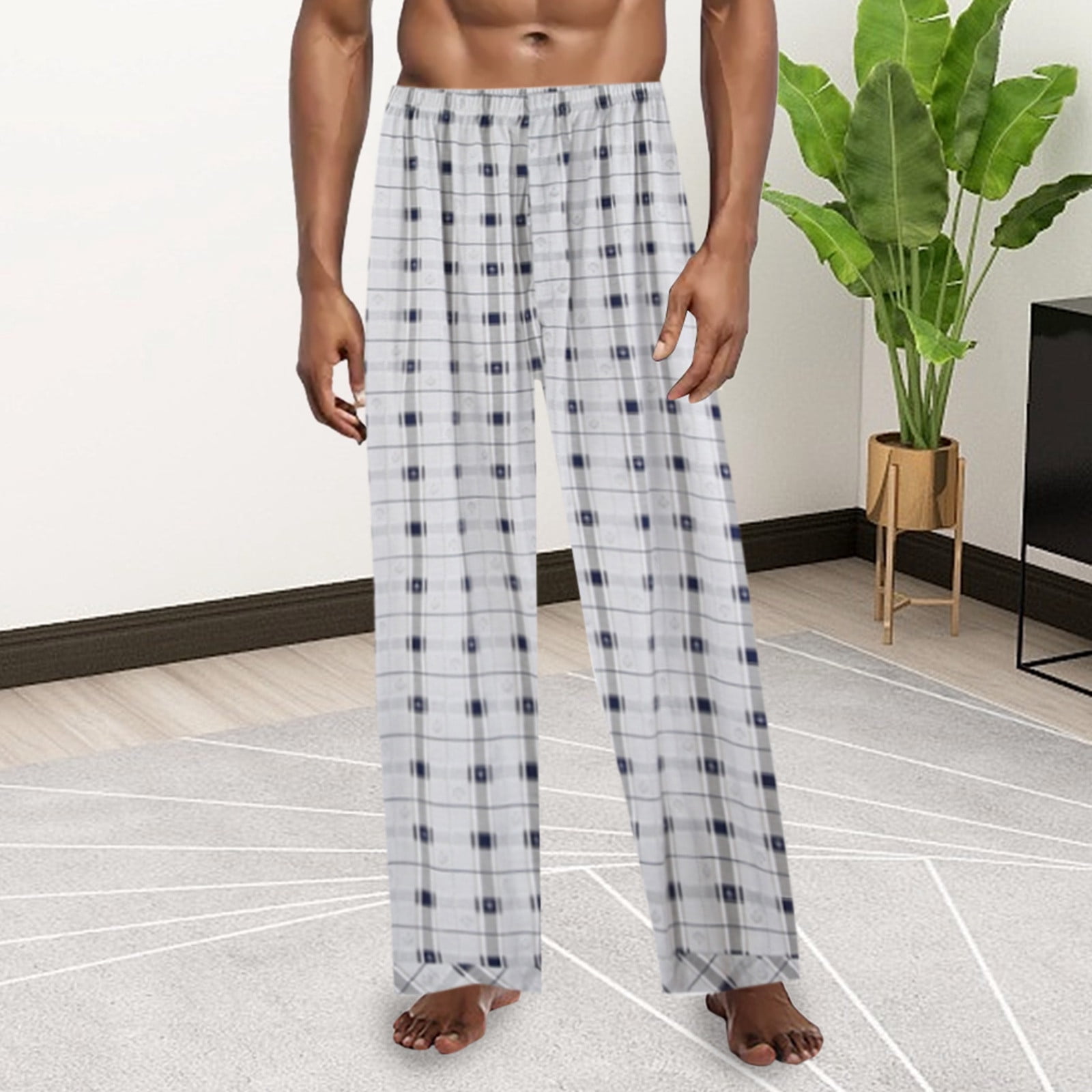Mens Pants Adult Male Pleated Mens Pants Men s Pajama Pants Plaid Pants Lightweight Mid Waist Sleep Pant with Big Pockets Clothes Grey XXL