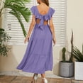 thumbnail image 4 of Uaswgudfs 2025 Women's Summer Tiered Ruffle A-Line Dress - Casual Short Sleeve with Flounce Sleeves & Boho Hem Detail Purple 2XL, 4 of 4