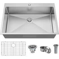 Kitchen Sink Stainless Steel 33 x 22 Inch Single Bowl Drop In Kitchen Sink Topmount 18 Gauge Stainless Steel Single Bowl Kitchen Sink Single Basin with Drain Strainer Set