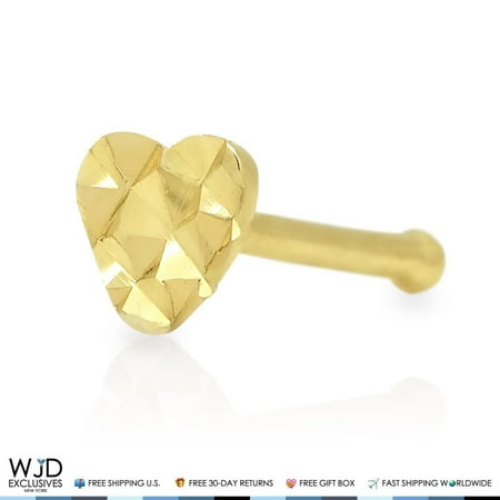 - 1Pc Diamond Cut Heart Shape Nose Stud Bone Ring 14k Solid Yellow Gold 8mm