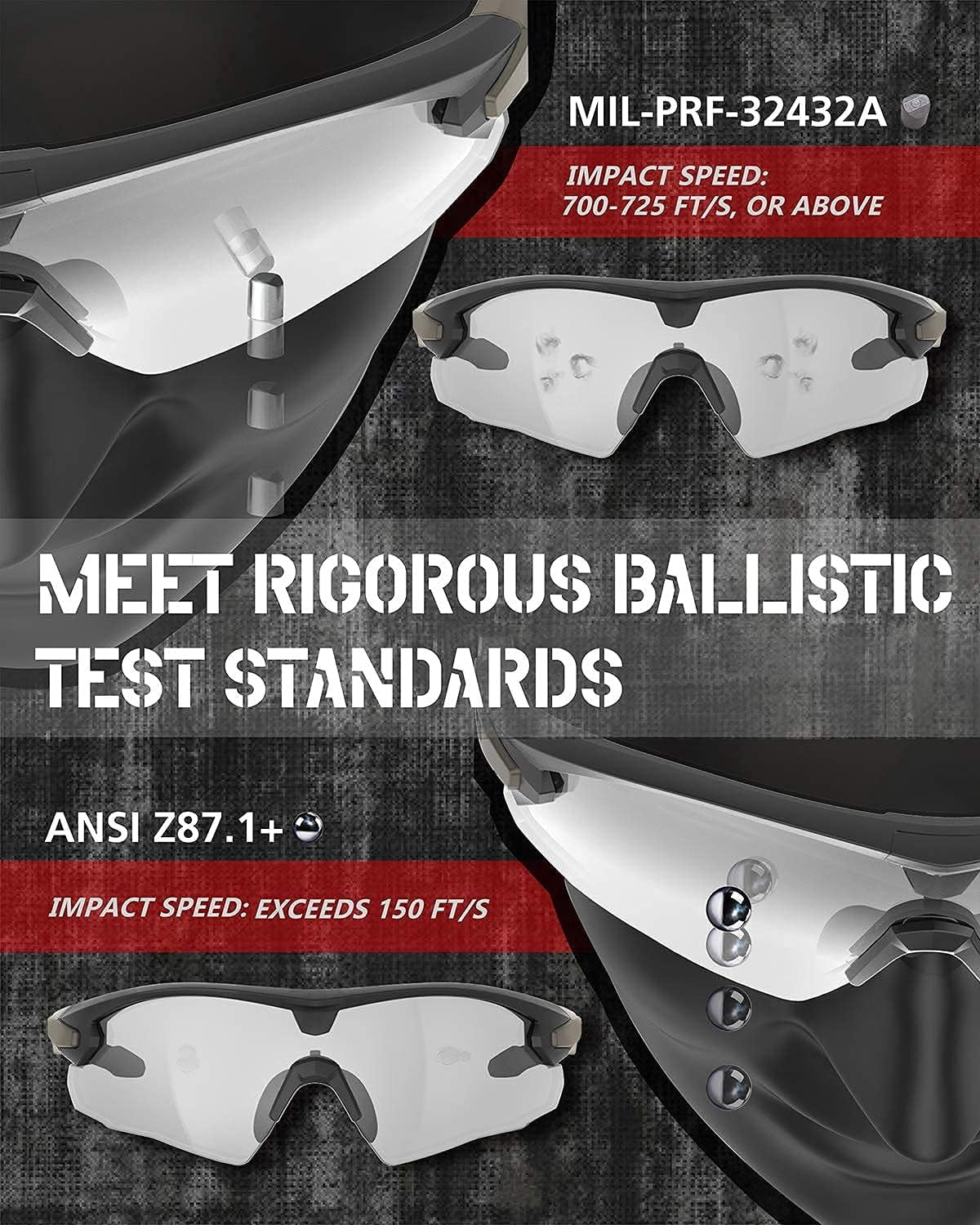 HTS  HUNTERSKY Q57 Ballistic Safety Glasses For Men Anti Fog Eye Pro