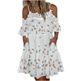 thumbnail image 1 of Vestido de sol para mujer Vestido con paneles de encaje y hombros descubiertos Vestido midi de línea A Vestido de mujer Pompotops ghjkhdj4750, 1 of 5