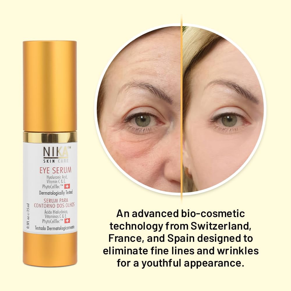 NIKA SKIN CARE - Eye Serum with Vitamin C & E, Hyaluronic Acid, Caffeine, and Swiss Apple Stem Cells - Day & Night