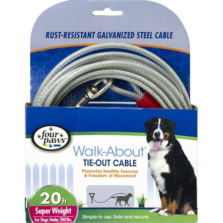 Four Paws Tie Outs - Four Paws-Container-Four Paws Dog Tie Out Cable- Super Weight- Silver 20 Ft
