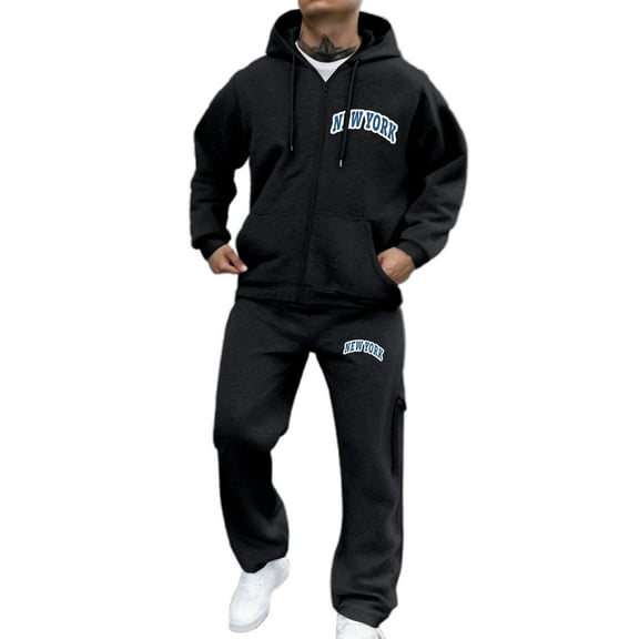 BOOMNY Mens Sweatsuits Letter Graphic Hoodies Sweatpants 2Pcs Gym Sweat Suits Running Jogging Fall Winter Athletic Tracksuit Outfits
