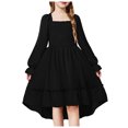 thumbnail image 3 of OJSFQUFP Girls' Spring Summer and Fall Dress: Square Neck Flared Sleeves Ruffled Hem Dress, 3 of 6