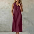 thumbnail image 5 of QUNYINEY A Line Summer Dresses for Women 2026 Plus Size Long Sleeveless Faux Cotton Linen Red Sundress Hooded with Pockets Casual Button Loose Fit Dresses, 5 of 7