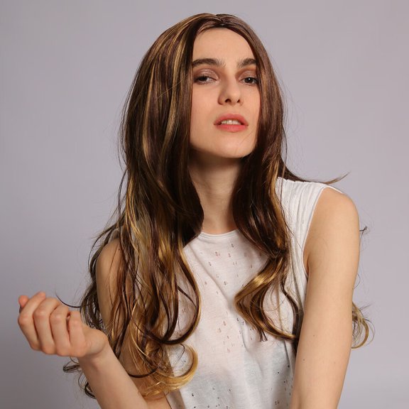 DOPI Human Hair Wigs For Women Sexy Wig Gradient Fashion Women Synthetic Wig Wavy Girl Long Curly wig