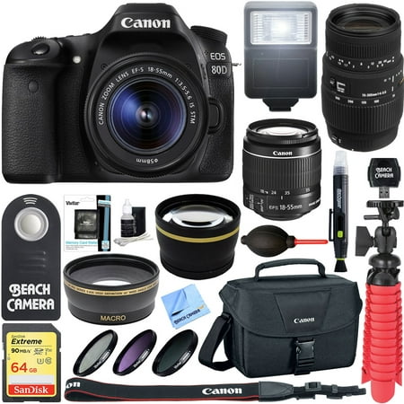 Image of Canon EOS 80D CMOS DSLR Camera 18-55mm & 70-300mm Dual Lens Bundle & Accessory Kit