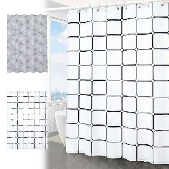 Elainilye Bathroom Shower Curtain, Waterproof Polyester Shower Liner with Hooks, Gray Modern Shower Curtain for Standard Size Bathtubs