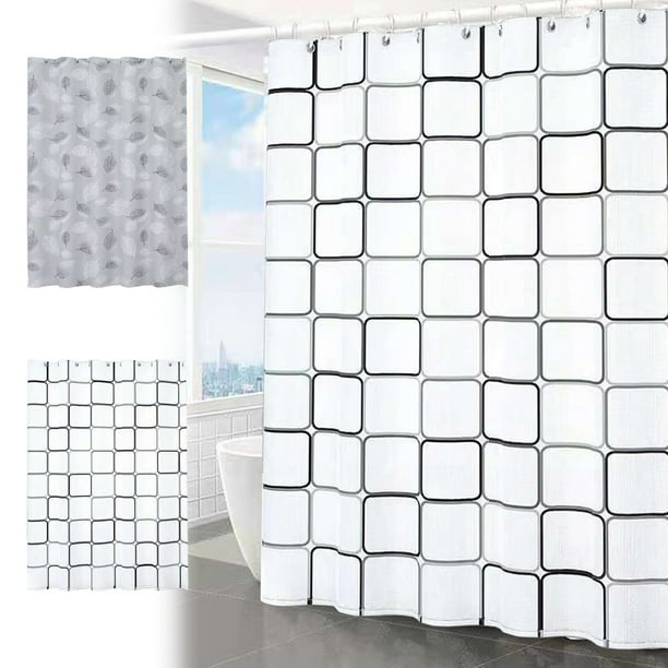 Juego moderno de cortinas de ducha blancas grises 70"x39" | Tela de poliéster repelente al agua, bajo lastrado, incluye 8 ganchos | Cortina de baño larga y duradera para todas las estaciones, fácil