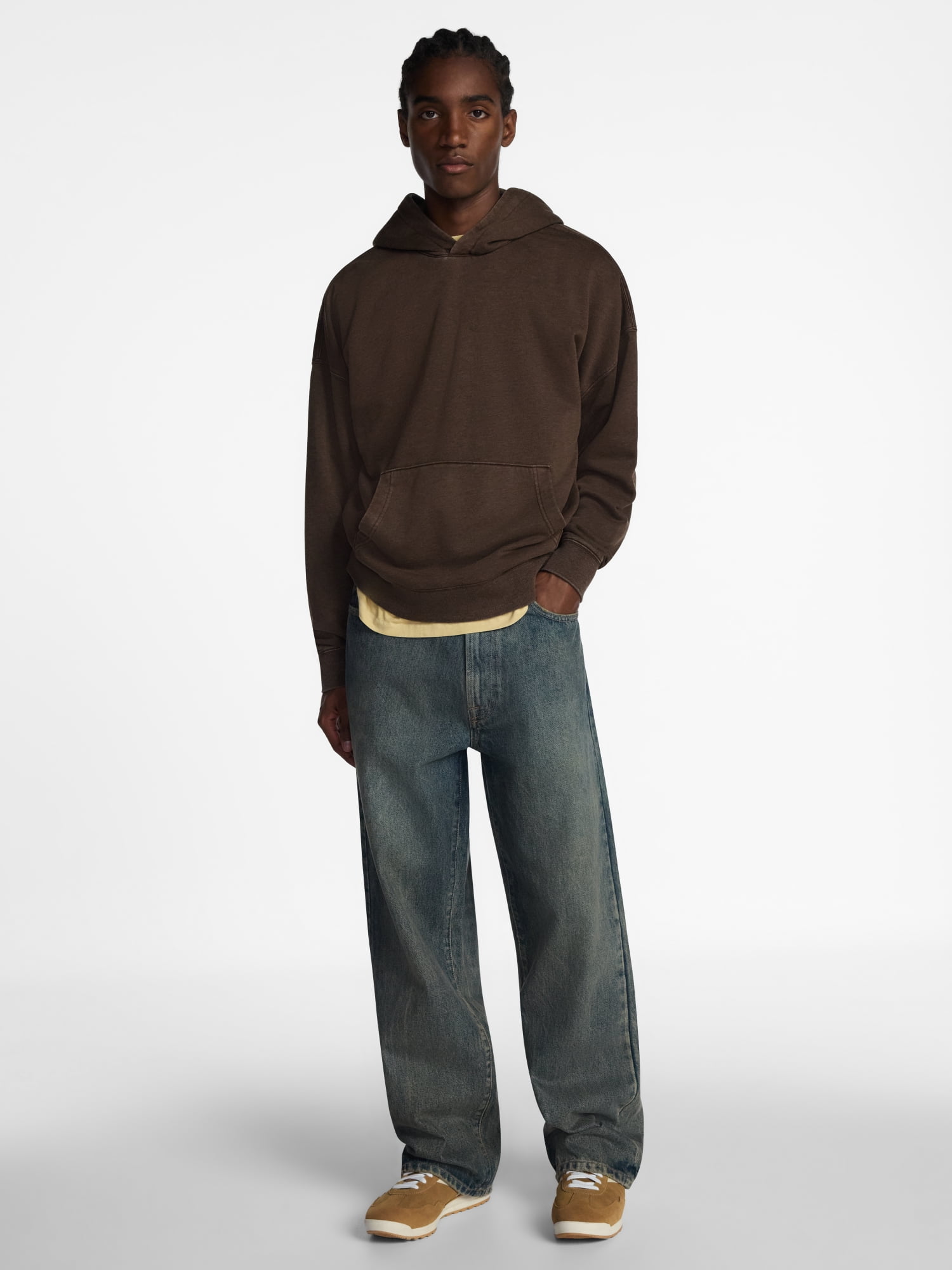No Boundaries Boxy Fit Oversized Fleece Hoodie with Long Sleeves, Men's XS-4XLT