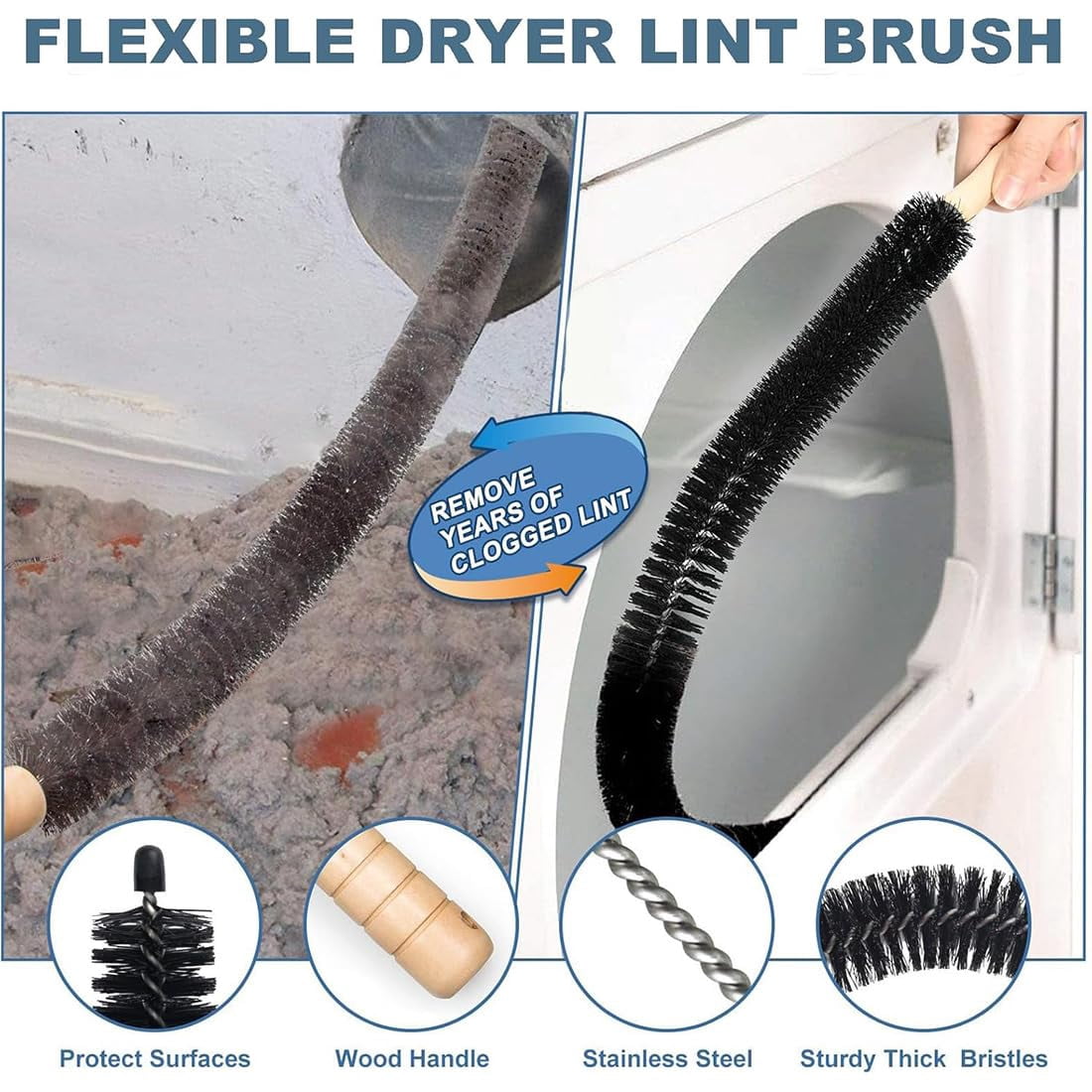 Dryer Vent Cleaner Kit with Flexible Vacuum Hose and Lint Brush, Universal Fit Tool