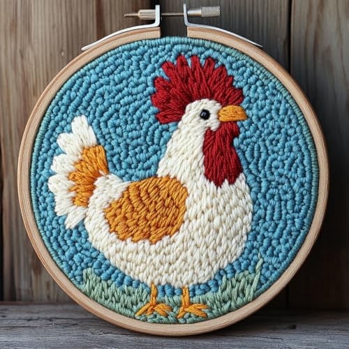 DIY Punch Needle Kits Cute Cartoon Rooster Embroidery Punch Needle Starter Craft with Hoop Easy for Beginners for Festival t and Decoration 20x20cm-1