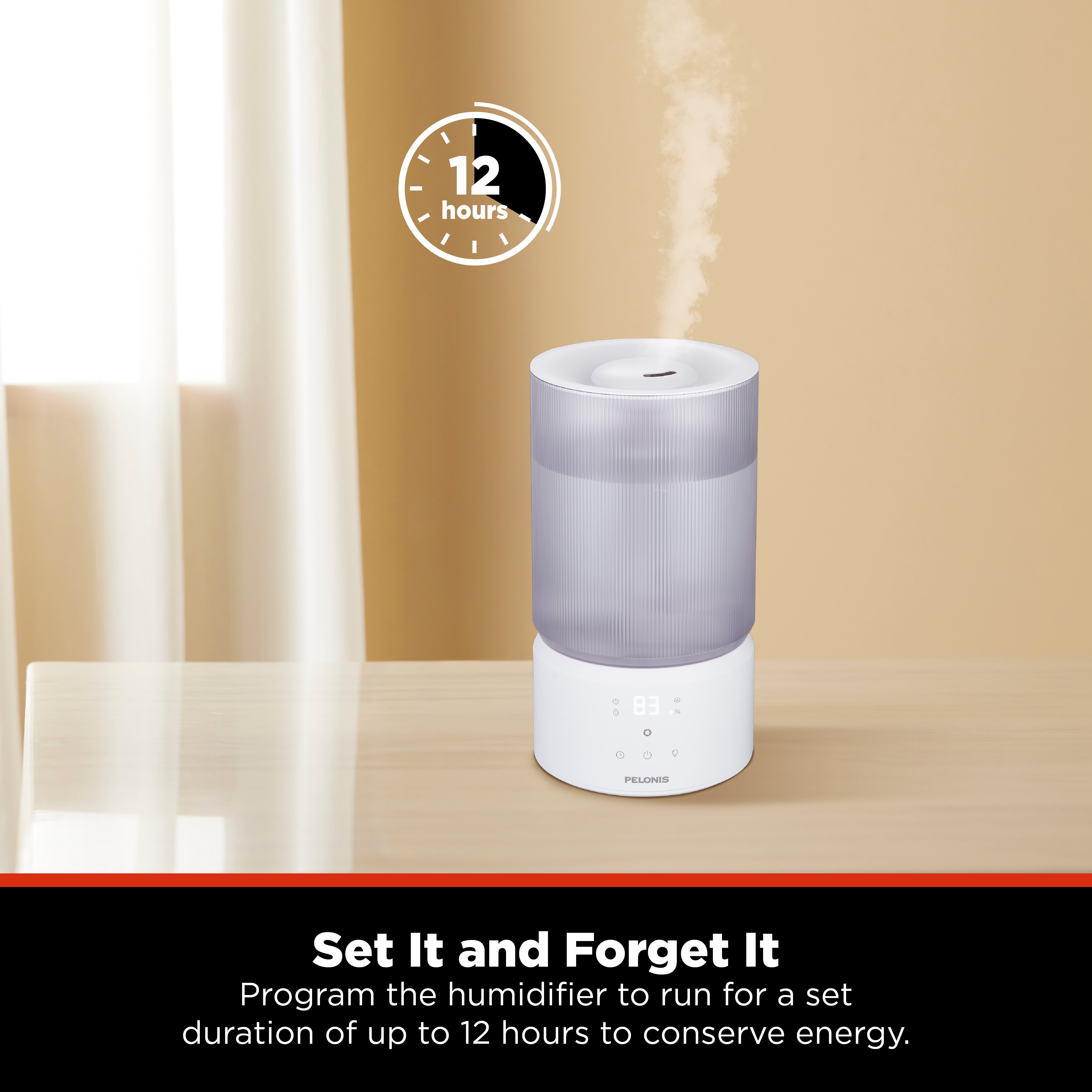 Pelonis 1-Gallon Cool Mist Ultrasonic Humidifier, Black
