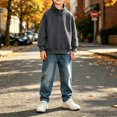 thumbnail image 2 of KAUOD Boys Fleece Quarter Zip Jacket Oversized Stand Collar Pullover Sweatshirts Kids Fall Solid Casual Long Sleeve Preppy Clothes, 2 of 6