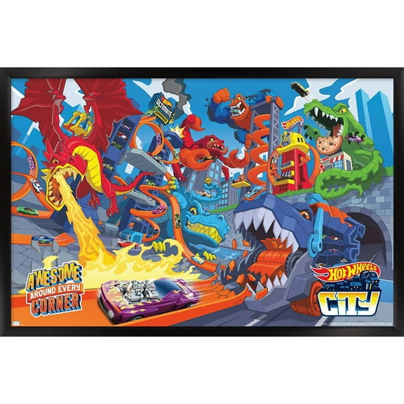 Mattel Hot Wheels - Awesome Around Every Corner Wall Poster, 22.375" x 34" Framed