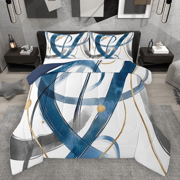 Homewish Geometric Stripes Lines 2pcs Bedding Comforter Set for Female Men Teens,Retro Vintage Aesthetic Twin Comforter Sets,Minimalist Abstract Art Breathable Bedding Set,Lightweight Room Decor