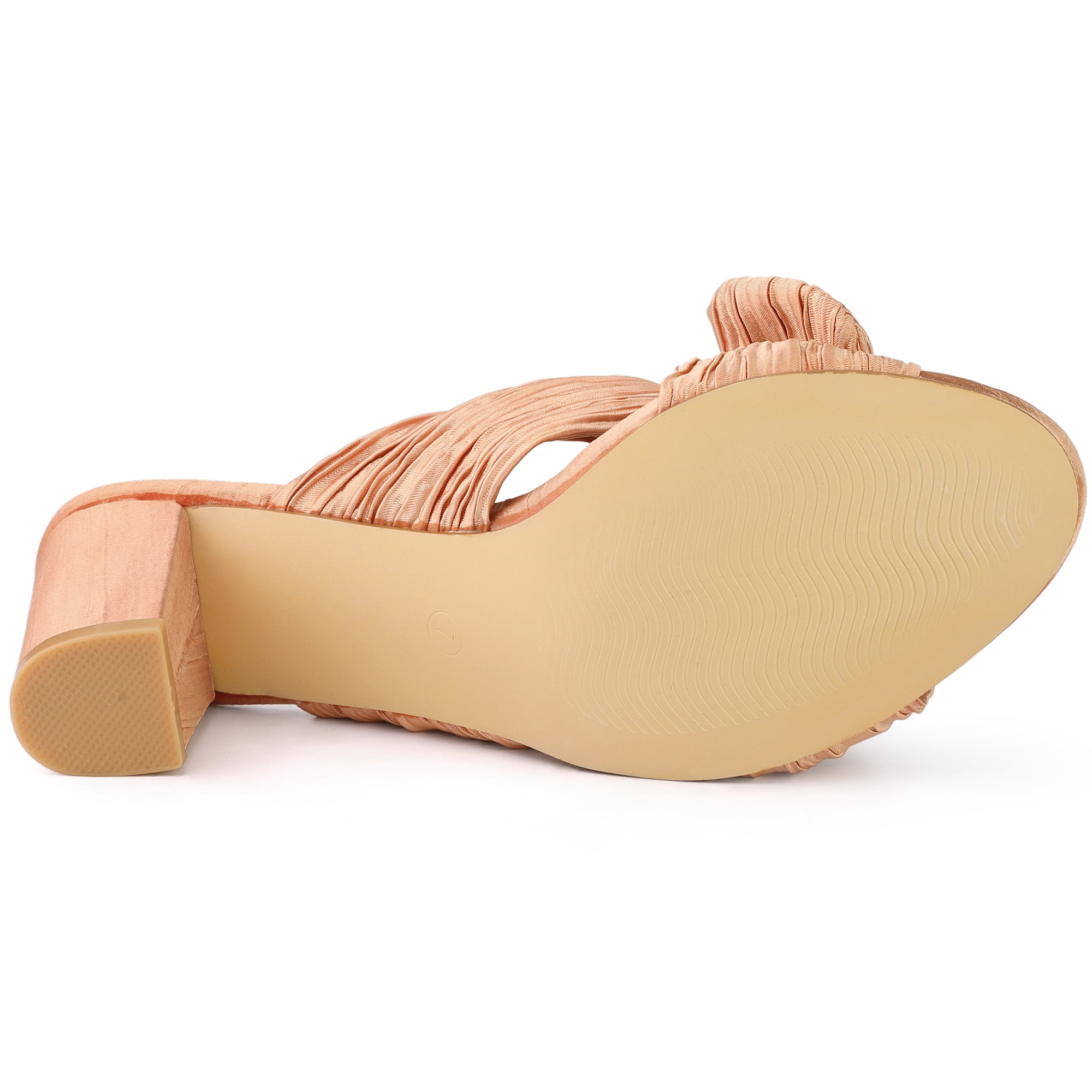 DARING DIVA Women's Pleated Bow Heels Slip on Chunky Heel Slouches Rose Gold 7