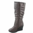 thumbnail image 3 of Pure-65 Women's Fashion Round Toe Slouch Large Buckle Wedge Mid Calf Boot Shoes ( Brown, 6 ), 3 of 3
