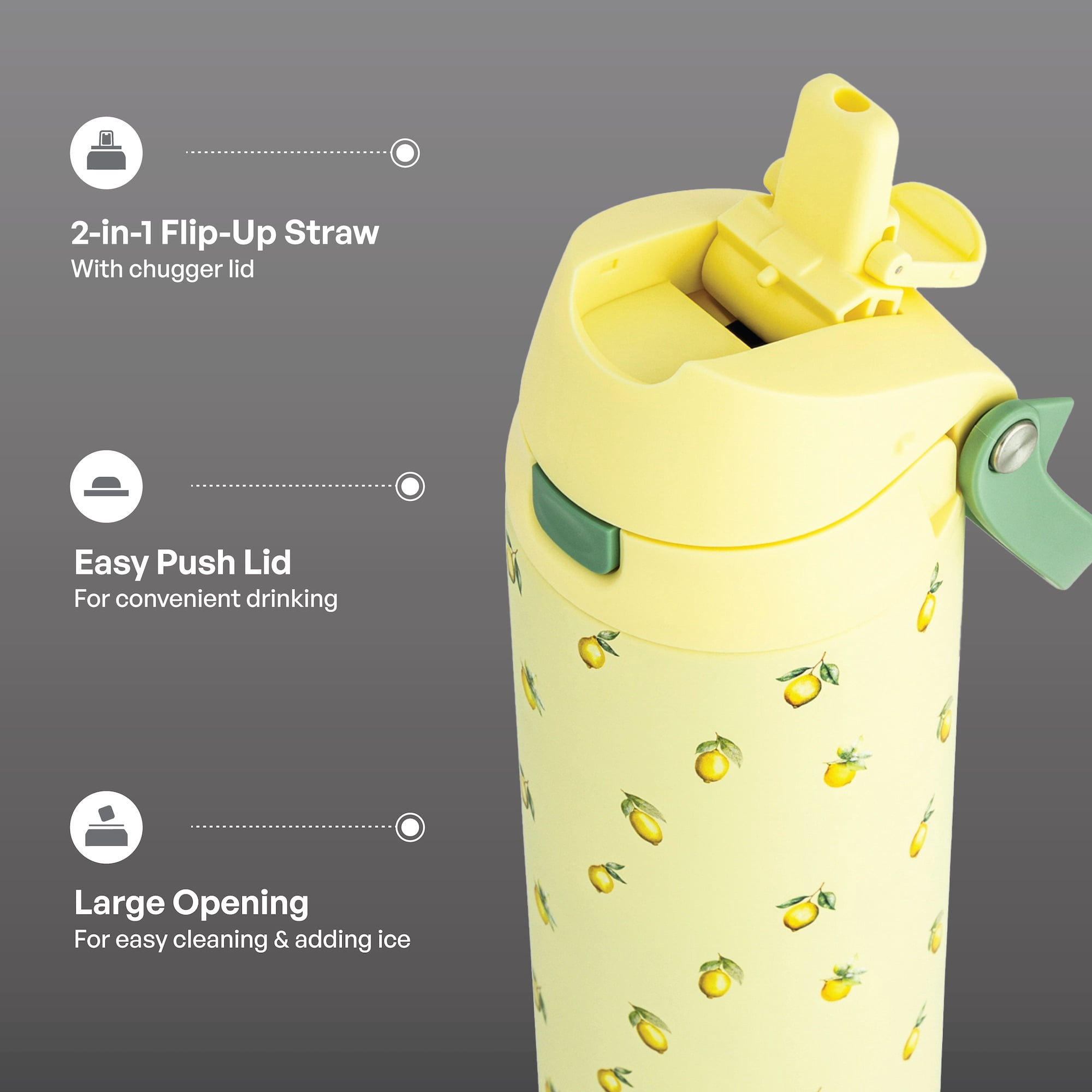 TAL 24oz Stainless Steel 2-in-1 Water Bottle with Straw and Chug Lid, Lemon