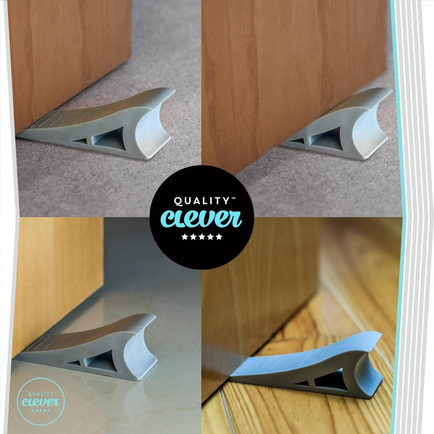 Heavy Duty Rubber Door Stopper – Zero Edge Door Wedge Stops All Doors, Gaps to 1.5 Inch on All Surfaces – Door Stopper Wall Mount Hangs Up When Not in Use for No-Bending Easy Access