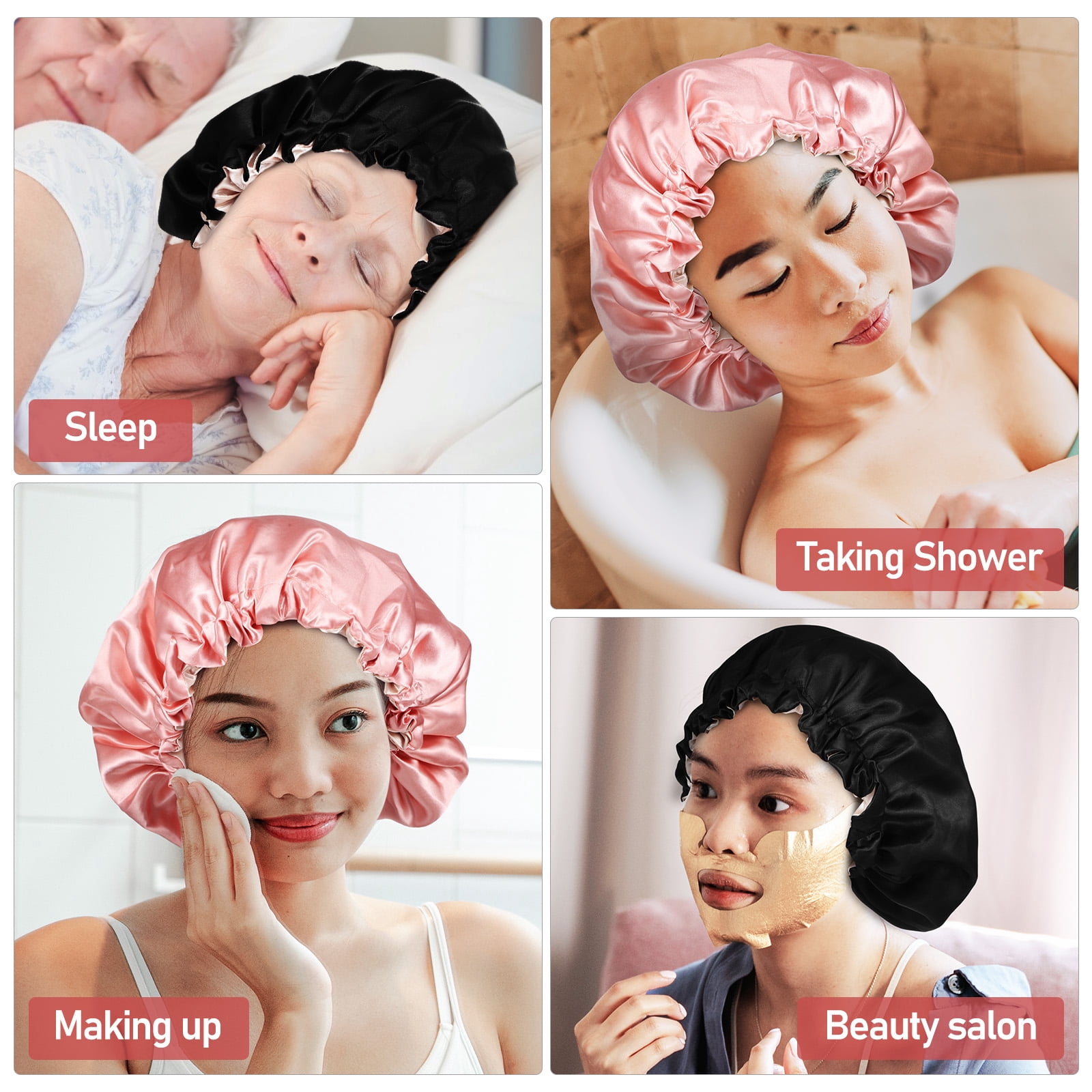 Zcyifa satin bonnet for sleeping 4pcs Satin Sleep Caps Adjustable Satin Bonnet Hair Bonnet for Sleeping Cooking Shower
