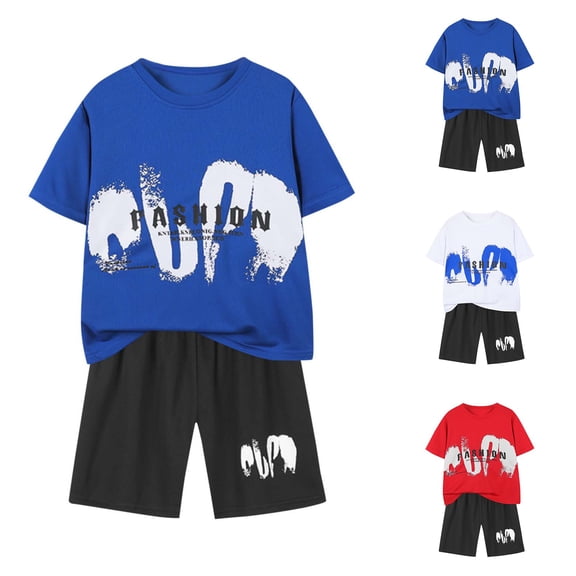 Hrsba Boys Outfit Set Classic Round Neck Short Sleeve Top and Elastic Shorts Great Air Circulation for Outdoor Activities Children Sports Suit