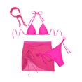 thumbnail image 6 of UTSJKR 3-Piece Halter Bikini Set for Women - Summer Fashion Solid Triangle Top Swimsuit with Ruched Cover-Up Skirt Hot Pink M, 6 of 6