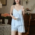 thumbnail image 4 of Defitshape Women's Cute Pajamas Set Cotton Vintage Victorian Pjs Soft Summer Sleepwear V-Neck Comfy 2 Piece Spring Lightweight Light Blue Small, 4 of 4