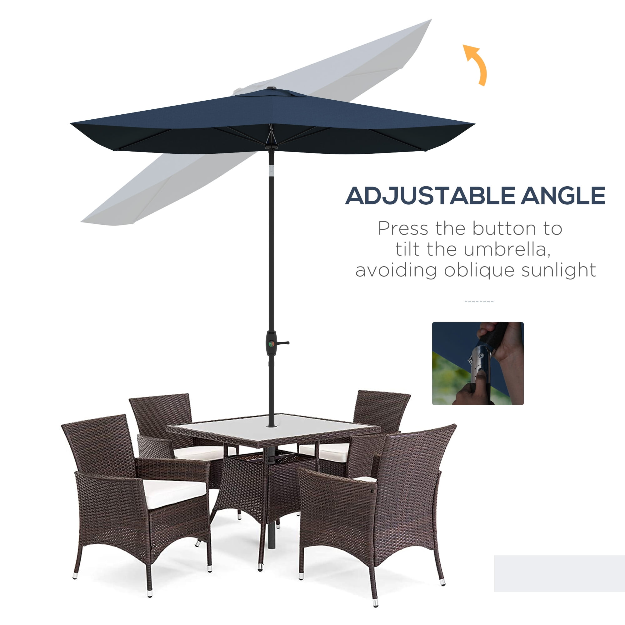 Outsunny 96.25 Inches Blue Solid Print Rectangle Market Patio Umbrella, Water-Resistant