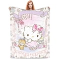 thumbnail image 1 of Manta personalizada con estampado de Hello Kitty, venta al por mayor, manta polar gruesa y cálida, decoración para sofá y hogar, tiro de franela, 1 of 3