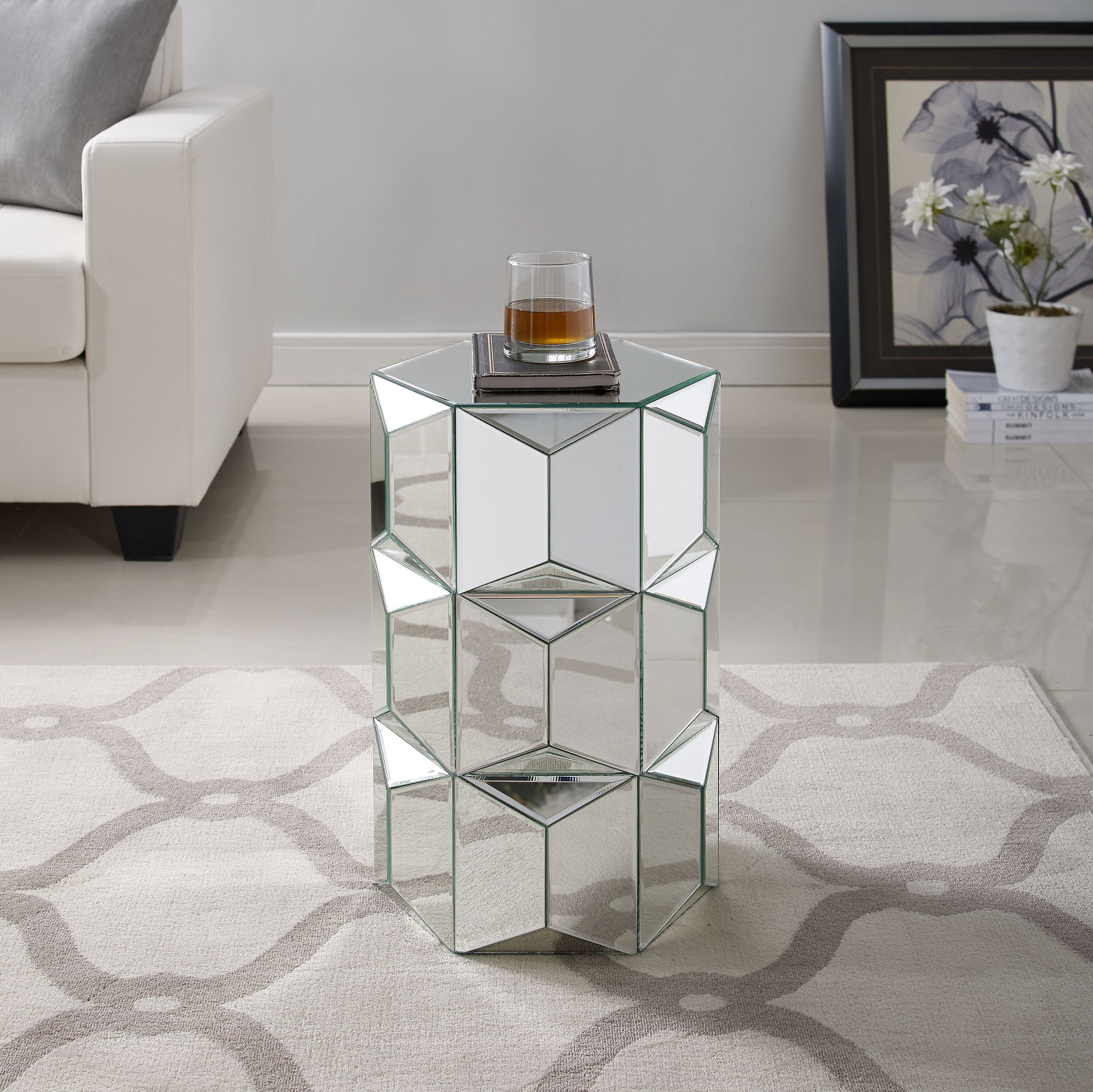 mirrored accent table with drawer