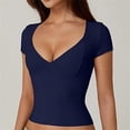 thumbnail image 2 of Lovskoo Womens Tops 2024 Summer Short Sleeve Slim V Neck Plunge Basic V Neck Slim T Shirt Tops Tunic Tee Blue M, 2 of 7