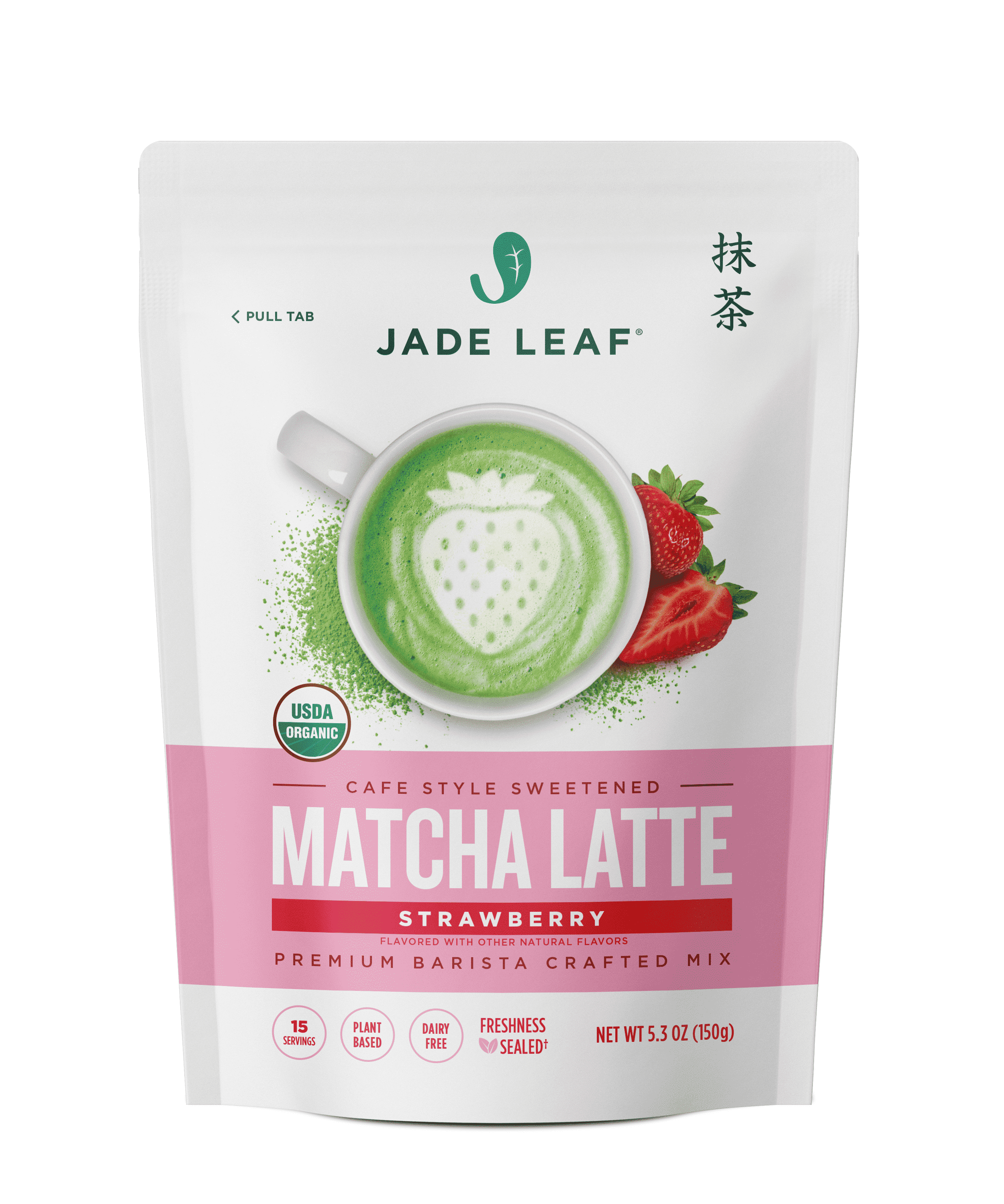 (3 pack) Jade Leaf Organic Matcha Latte Mix, Strawberry, Dairy-Free, 5.3 oz Pouch