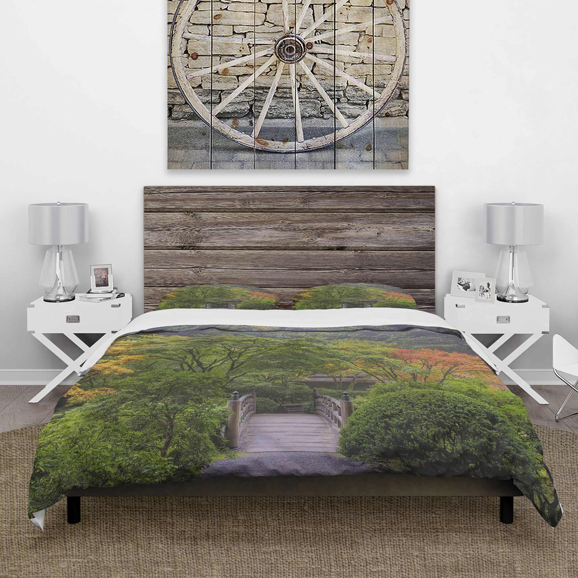 Designart 'Foggy Dawn in Japanese Garden' Bohemian & Eclectic Duvet Cover Set