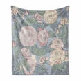 thumbnail image 1 of Flowers Soft Flannel Fleece Throw Blanket, Floral Design Pink Roses Leaves and Undergrown Blossoms, Cozy Plush for Indoor and Outdoor Use, 70" x 90", Blush Ceil Blue, by Ambesonne, 1 of 6