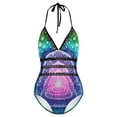 thumbnail image 5 of Color Logo Tool Band Women's Swimwear Strap One Piece Backless Tummy Control V Neck Swimsuit Summer Beach Vacation Bathing Suit, 5 of 7