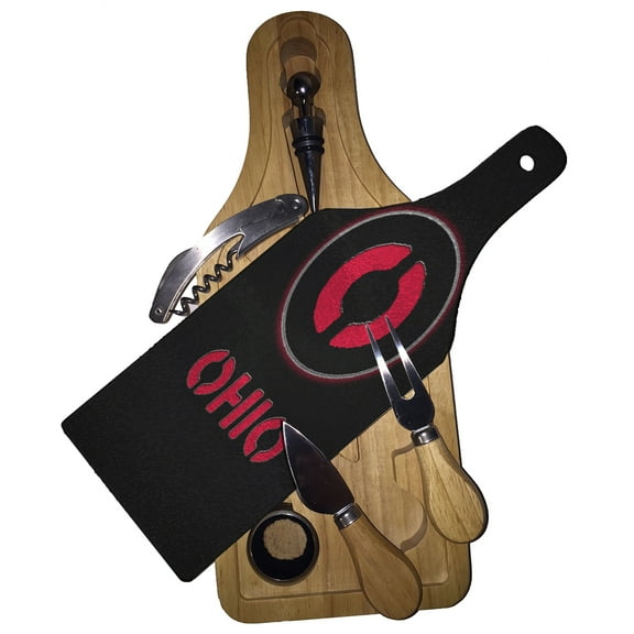 KuzmarK Wine & Cheese Glass Cutting Board Wood Box Gift Set - Ohio