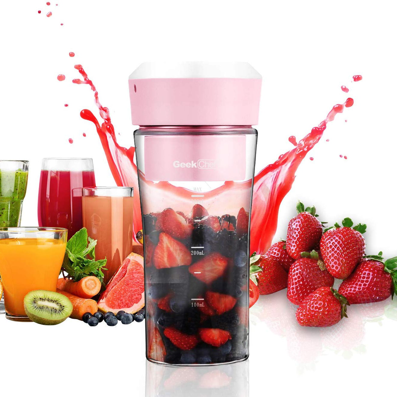 Mixing Machine BPA Free PB-L01 Portable Blender Geek Chef USB Fruit Juicer Mini Personal Blender Small Blender Shake and Smoothie Rechargeable Mixer Waterproof Juicer Cup 