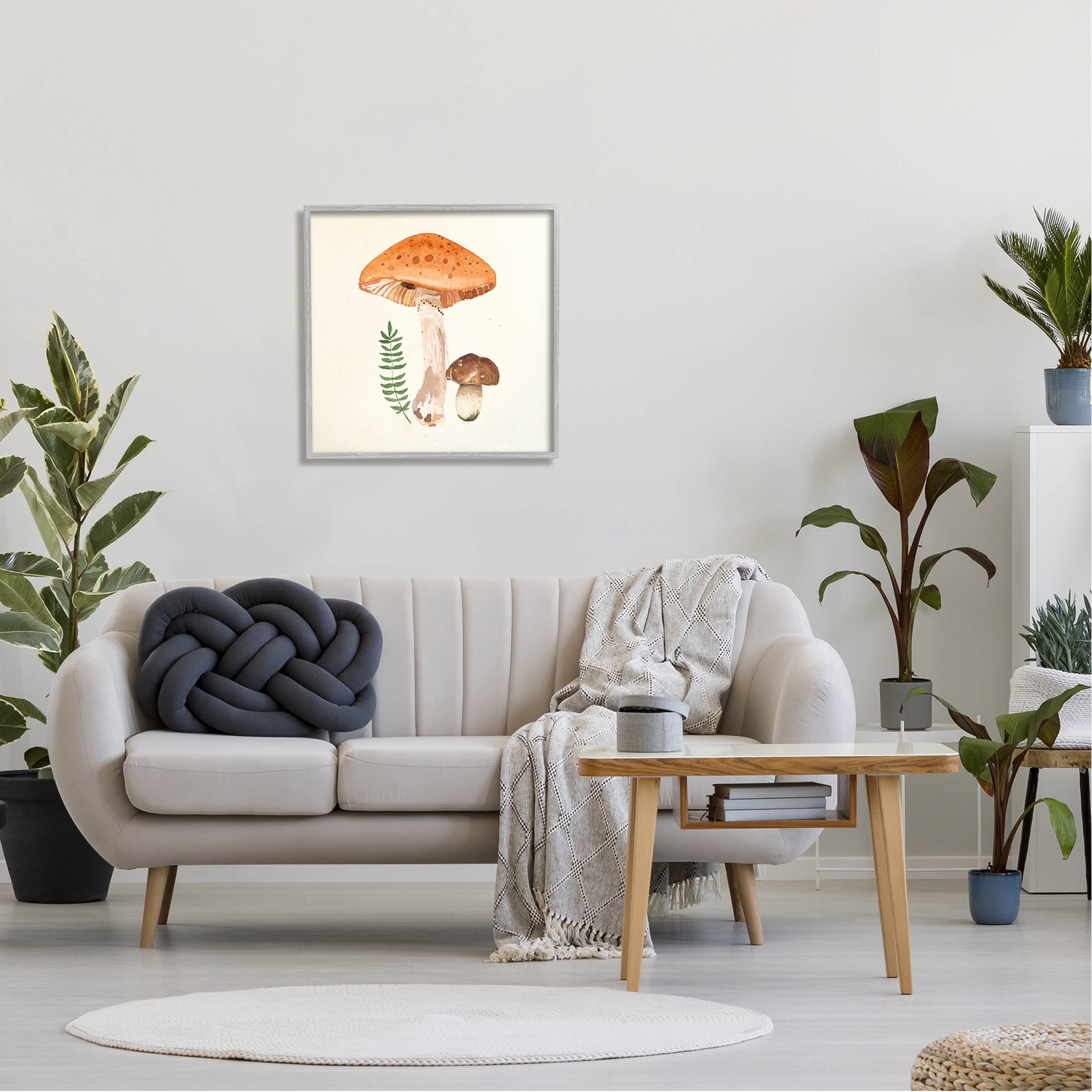Woodland Mushroom Botanical Fern Botanical & Floral Graphic Art Gray Framed Art Print Wall Art