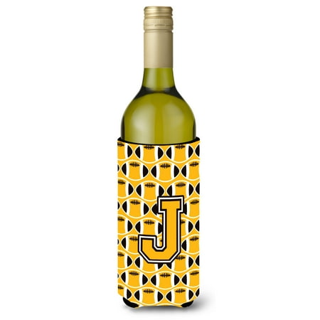 

Carolines Treasures CJ1080-JLITERK Letter J Football Black Old Gold and White Wine Bottle Beverage Insulator Hugger