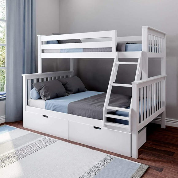 BEDSMART Solid Wood Twin Over Full Bunk Bed With Storage | White