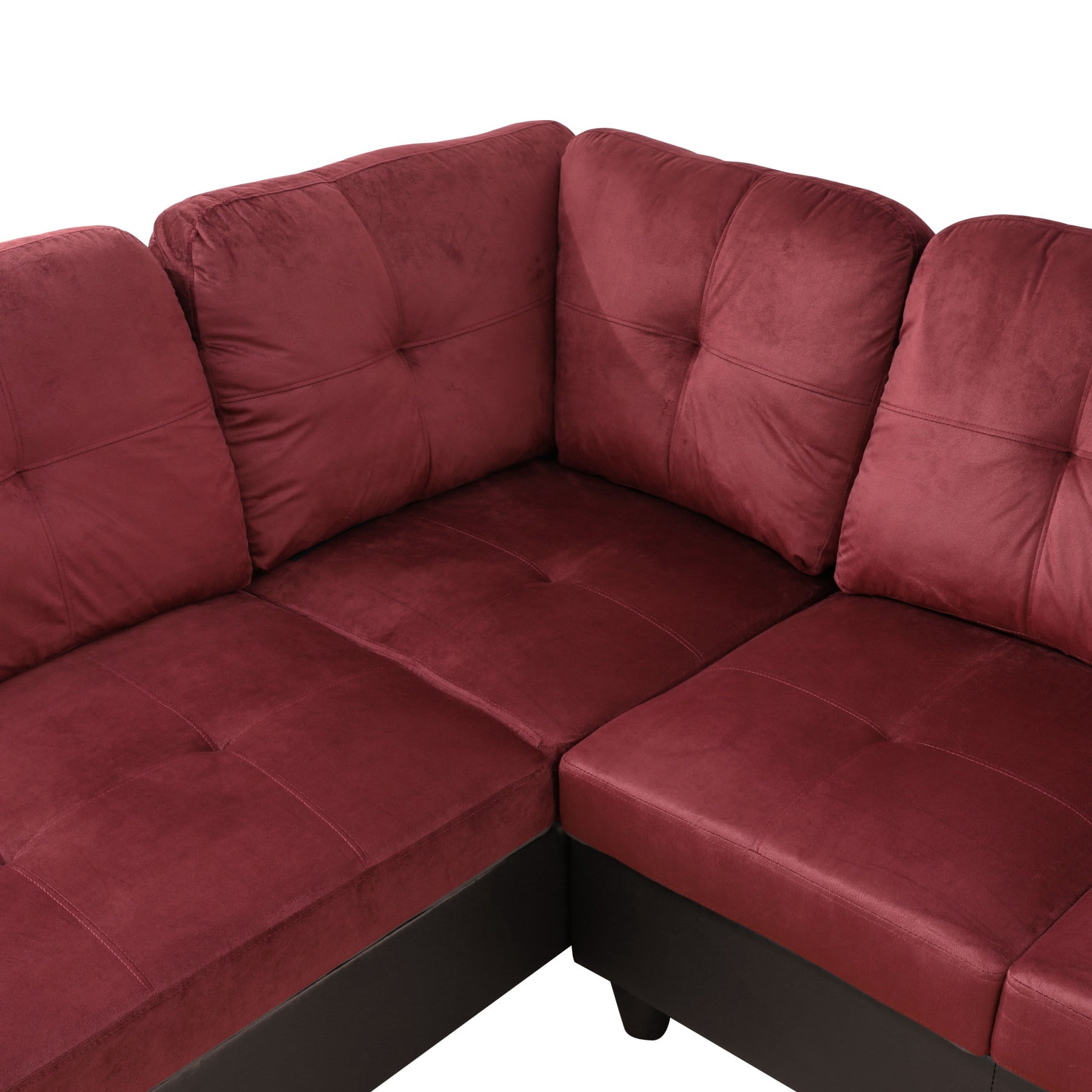 Hommoo Flannel & PVC L-Shaped Sectional Couch and Sofa Set, Modern Living Room Furniture Set, Left Side, Red