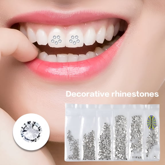 DESIGNICE Tooth Decoration Dental Rhinestones Jewelry Teeth Nails Crystal Decor Gems Art Tools (White)