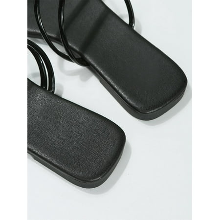 

Women s Thin Strap Open Toe Flat Slide Sandals Casual Summer Fashion Walking Slippers Shoes Black CN41(9)