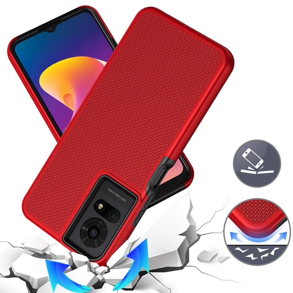 Xpression Phone Case For AT&T Motivate Pro 5G Dual Layer Heavy-Duty Hybrid Rugged Case Rugged Texturized TPU & PC Shockproof Silicone Military Grade Cover, Red