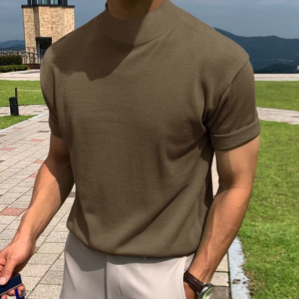 Playeras Elvqul Hombre Marrón Casual Manga Corta Liso Cuello Redondo
