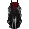 thumbnail image 4 of Women Gothic Halloween Costume Dress Medieval Renaissance Renaissance Vintage Cold Shoulder Butterfly Sleeve High-Low Mesh Gown for Halloween Party Cosplay Outfit, 4 of 5