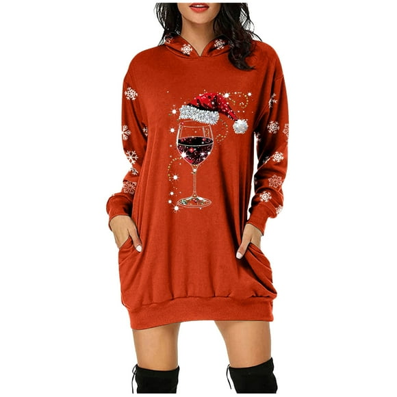 TJAZFJPA Plus Size Formal Dresses for Women Ladies Pearl Sparkly Christmas Glass Print Pullover Hoodie Dress Black Sequin Dress Maternity Shoot Dresses for Women